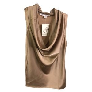 Boston Proper Womens Marilyn Blouse Champagne Sleeveless Cowl Neck Stretch 0 NWT